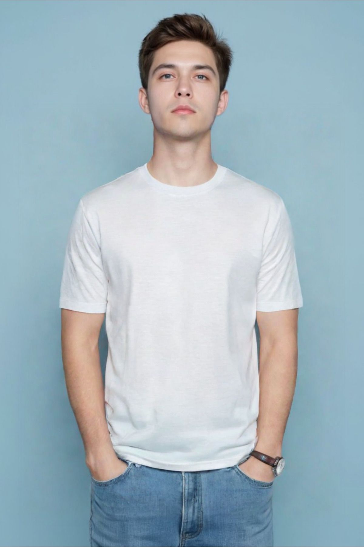%100 Pamuk Slim Fit Basic Tişört - Beyaz