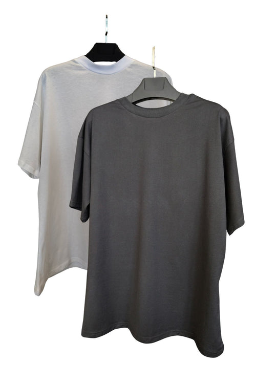 %100 Pamuk Oversize 2'li Tişört Seti - Siyah/Beyaz