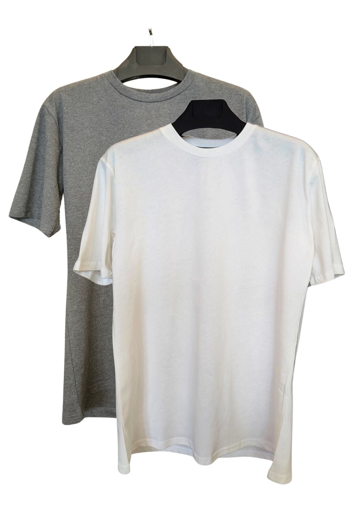 %100 Pamuk Slim Fit 2'li Tişört Seti - Füme/Beyaz