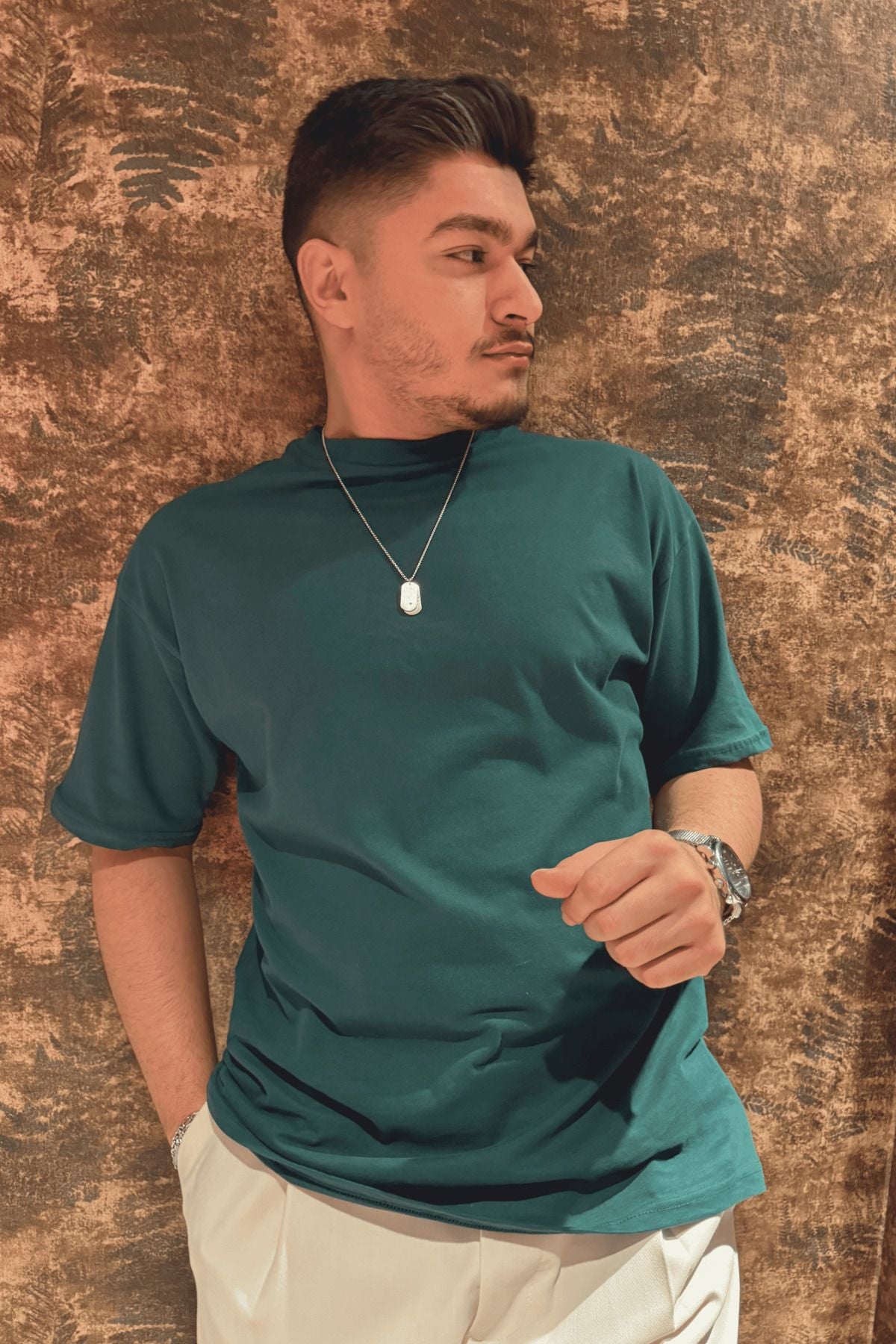 %100 Pamuk Slim Fit Basic Tişört - Koyu Yeşil